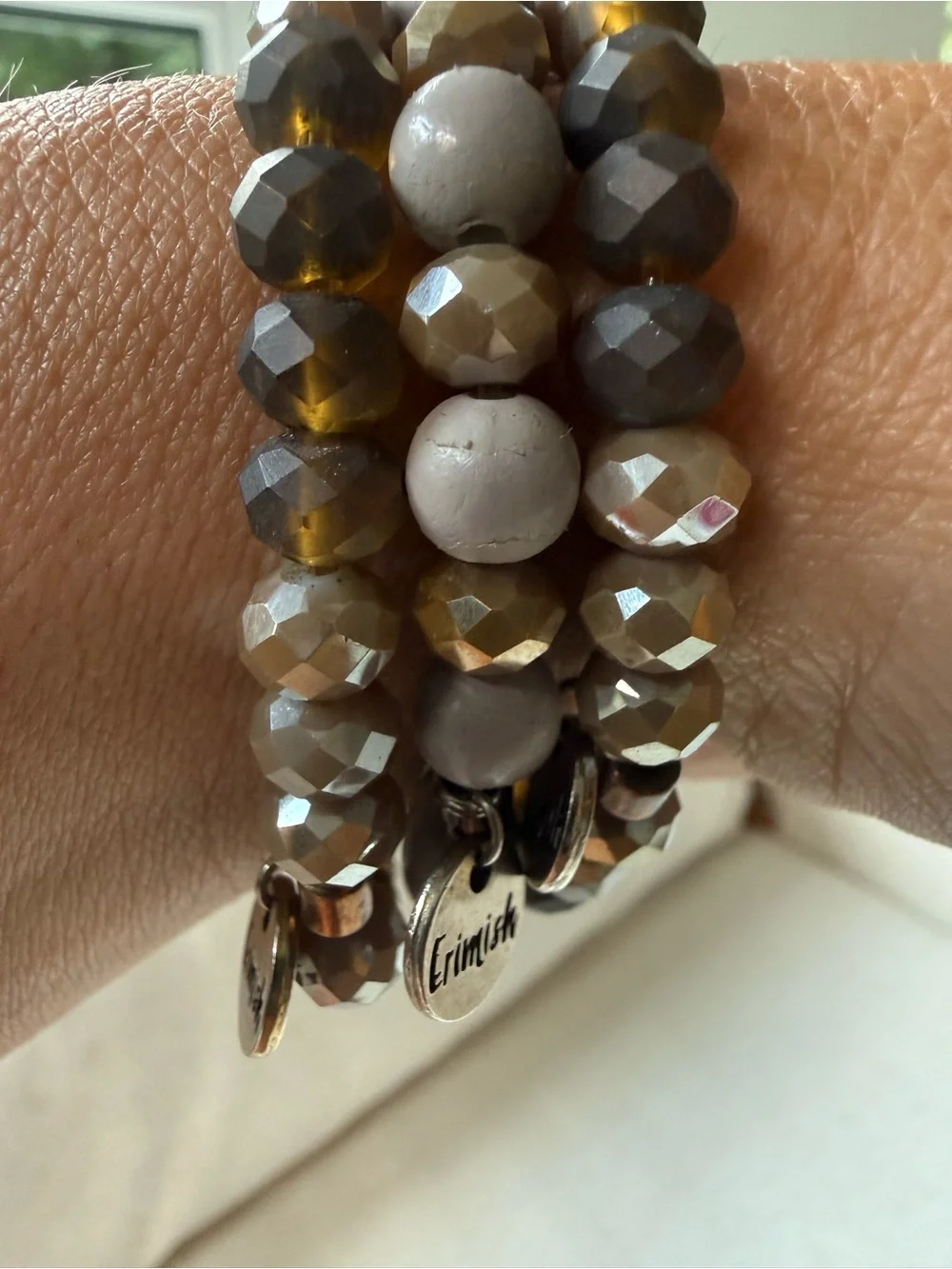 3 Erimish Neutral Faceted Stretch Bracelet - Gray & Brown